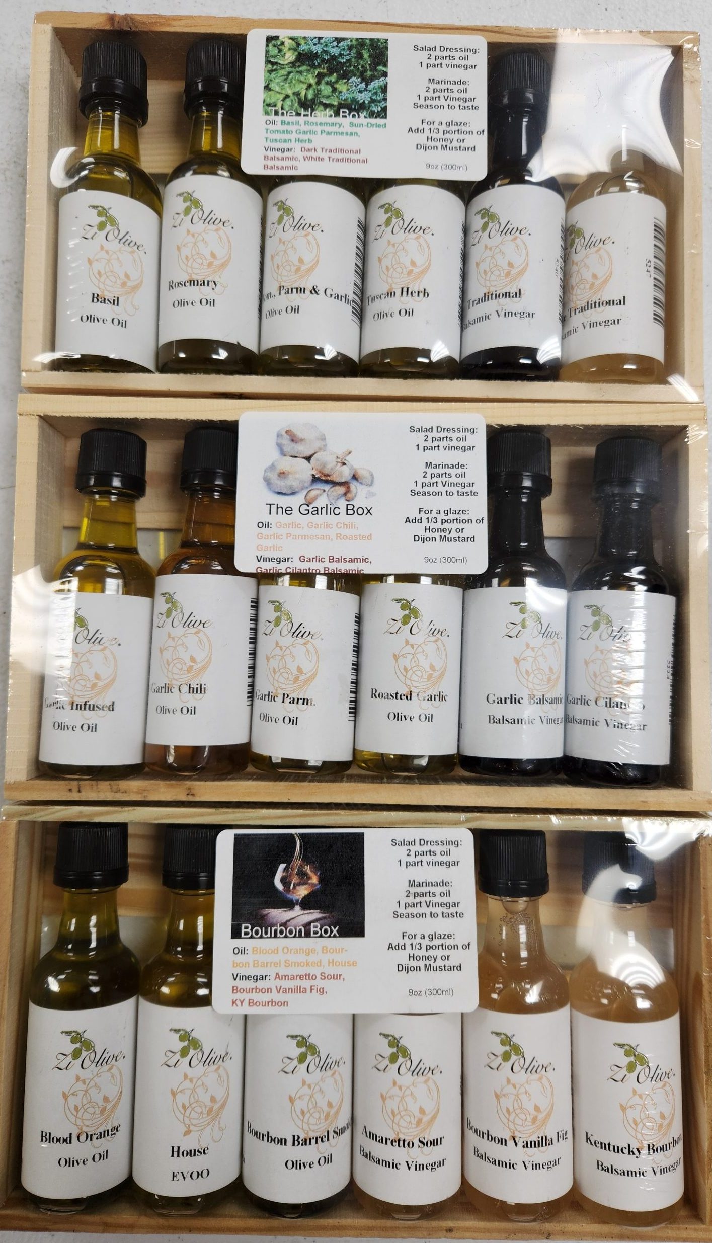 Zi Olive Sampler Box - 6 - 50ML bottles of Olive Oil and Balsamic Vinegar