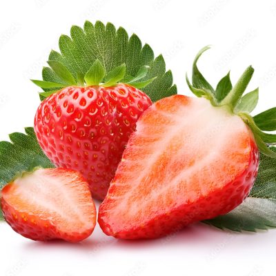 Cuts or slices Strawberry fruit isolated on white