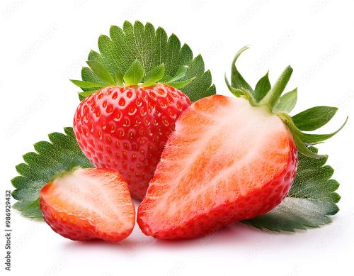 Cuts or slices Strawberry fruit isolated on white