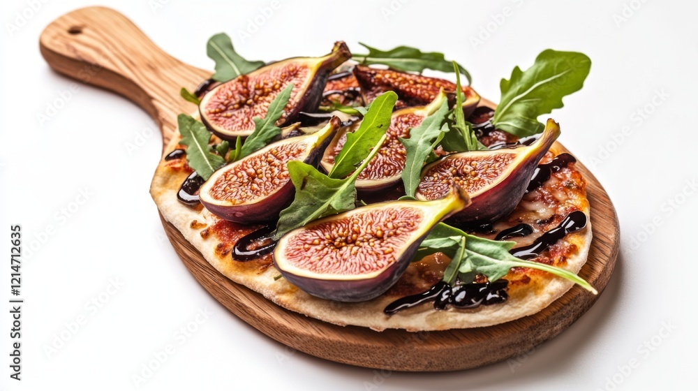 Delicious fig pizza crafted with fresh ingredients. Topped with arugula and balsamic drizzle. A unique flavor experience awaits. Generative AI